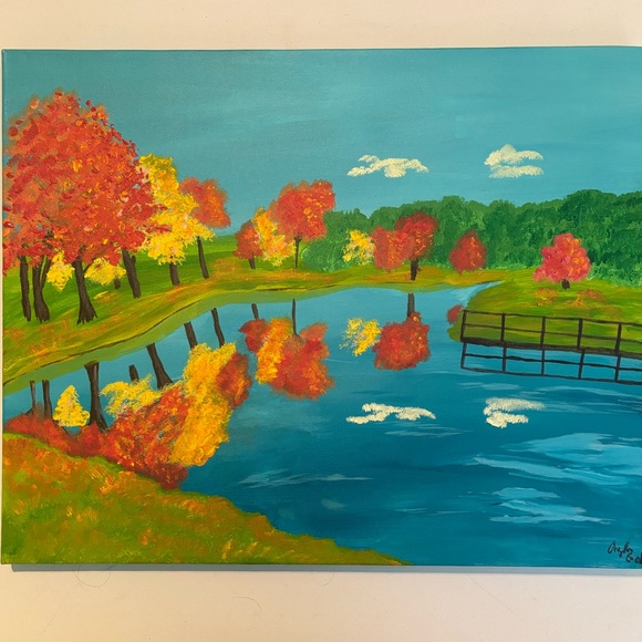 20 x 16 Fall autumn original canvas landscape colorfol painting by artist - Picture 3 of 8